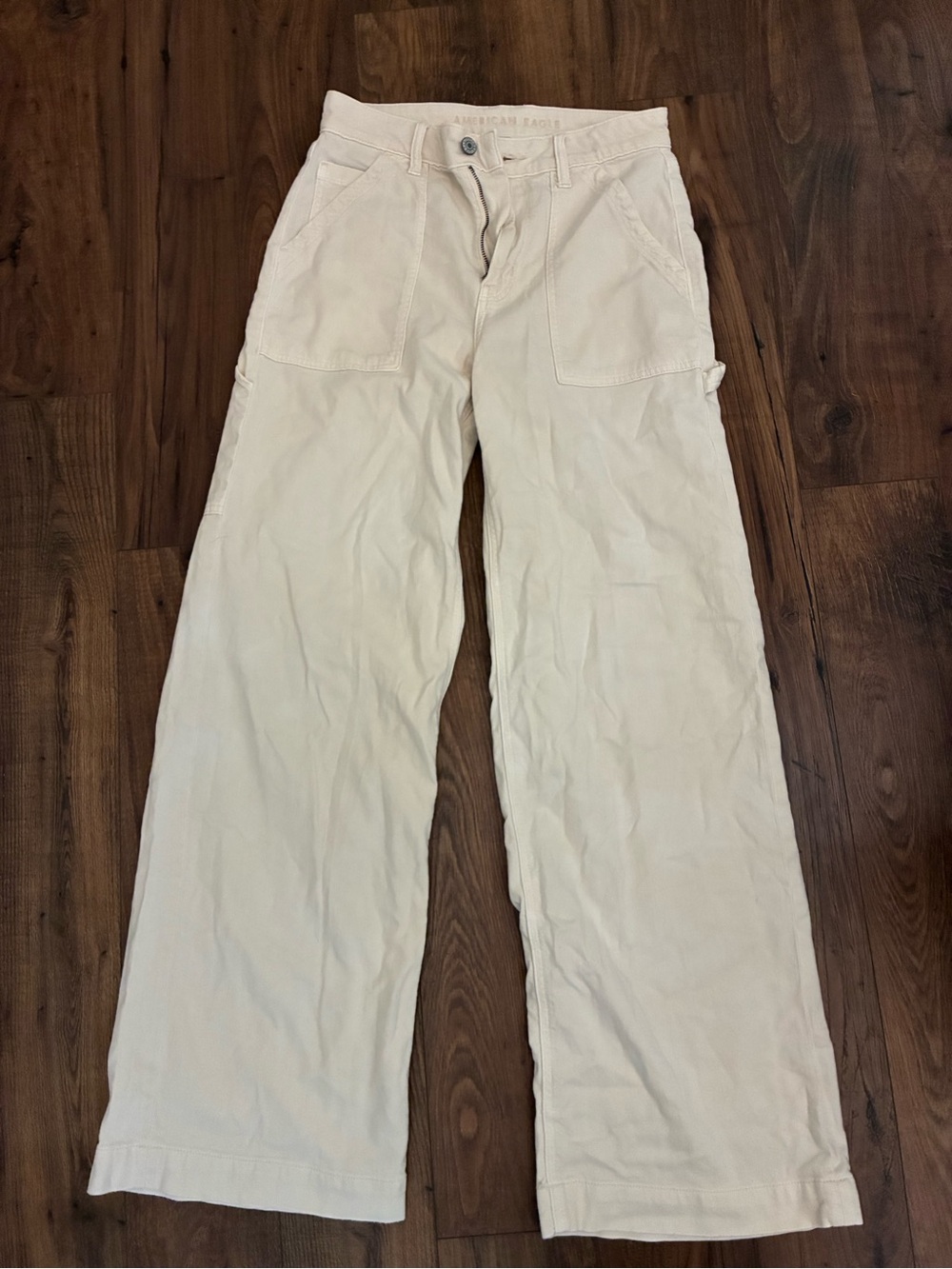 American Eagle Outfitters Cream Super High Rise Baggy Wide Leg Carpenter Pants